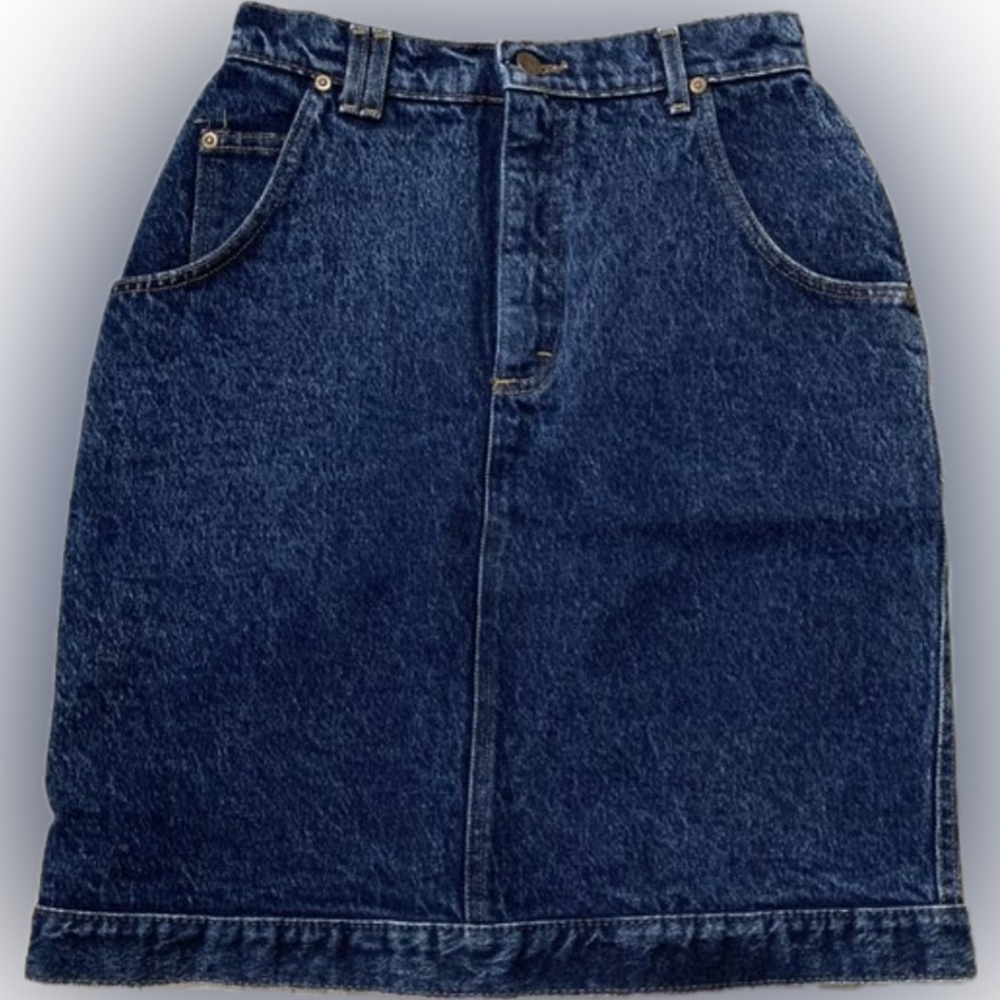 Vintage Made In USA LEE Midi Dark Washed Denim Blue Jean Women's Skirt. XS/S.